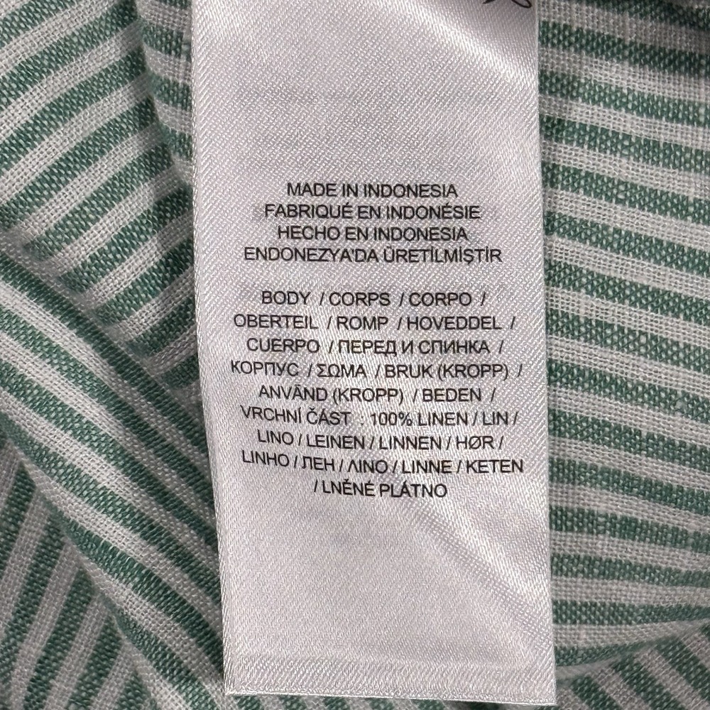 Lauren Ralph Lauren Women's Size 1X Green White Striped Belted Linen Shirt Top - Picture 9 of 10